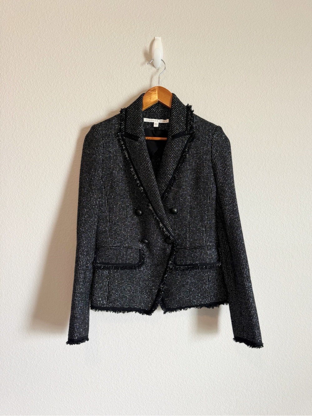 Veronica Beard Frisco Black Metallic Tweed Double Breasted Blazer Jacket Size 4